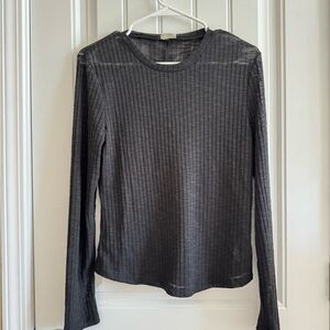 Free People Charcoal Ribbed Long Sleeve Top